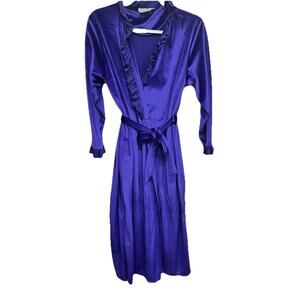 Vintage Robe Helen Of Troy Womens M Velvet Velour Royal Purple Belted Grannycore